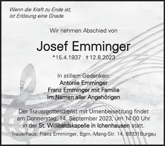 Trauer Josef Emminger <br><p style=