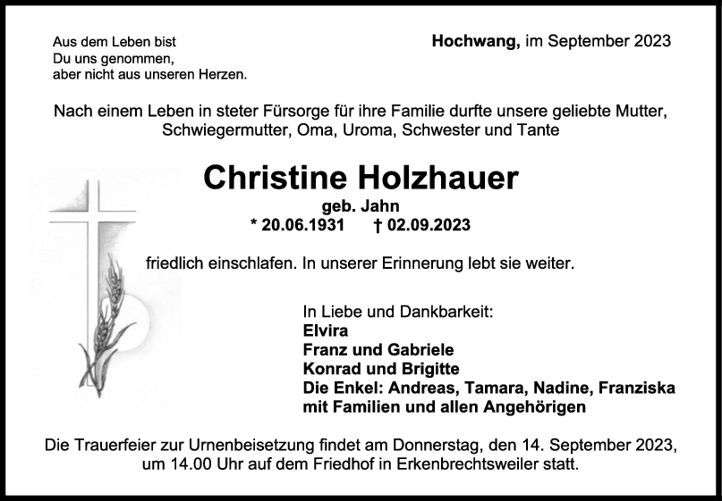 Trauer Christine Holzhauer <br><p style=