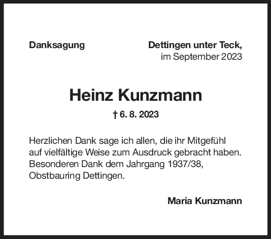 Danksagung Heinz Kunzmann <br><p style=