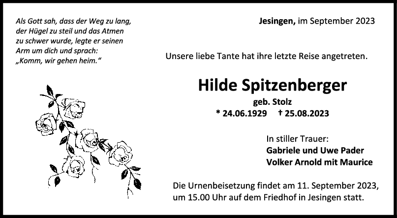Trauer Hilde Spitzenberger <br><p style=