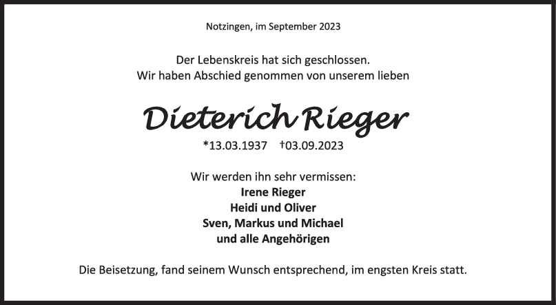 Trauer Dieterich Rieger <br><p style=