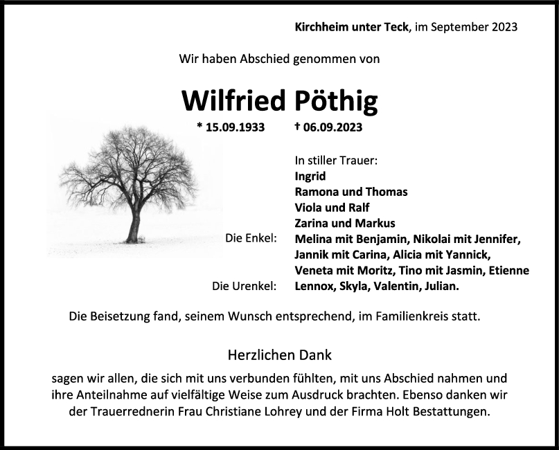 Trauer Wilfried Pöthig <br><p style=