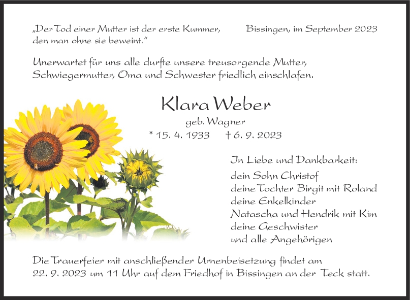 Trauer Klara Weber <br><p style=