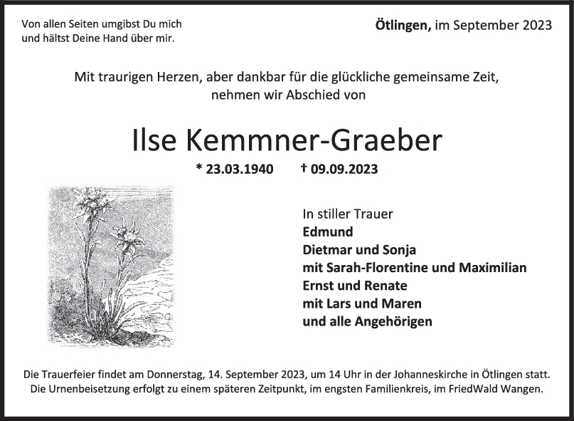 Trauer Ilse Kemmner-Graeber <br><p style=