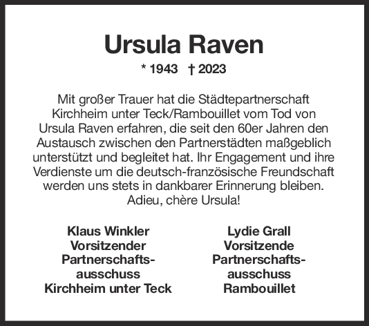 Nachruf Ursula Raven <br><p style=
