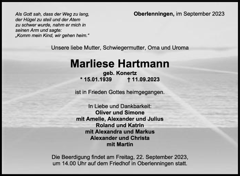 Trauer Marliese Hartmann <br><p style=