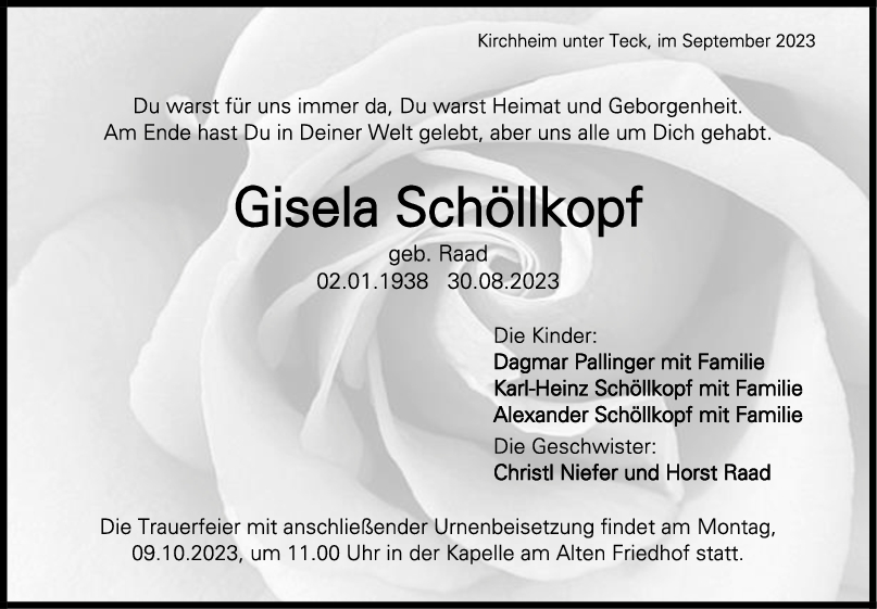 Trauer Gisela Schöllkopf <br><p style=