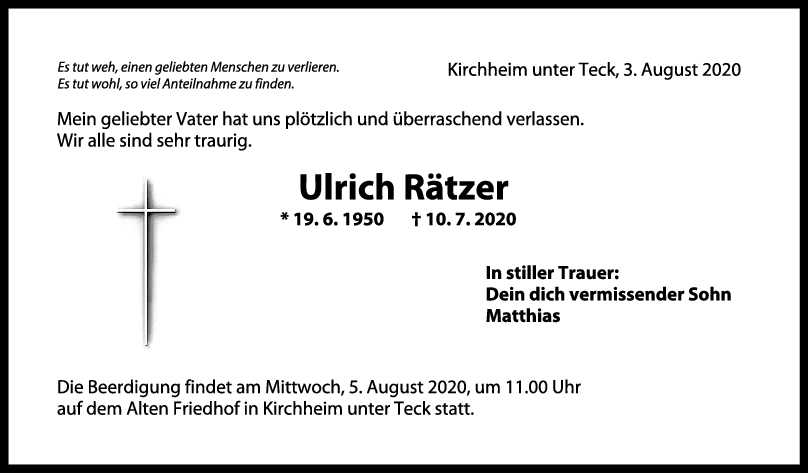 Trauer Ulrich Rätzer <br><p style=