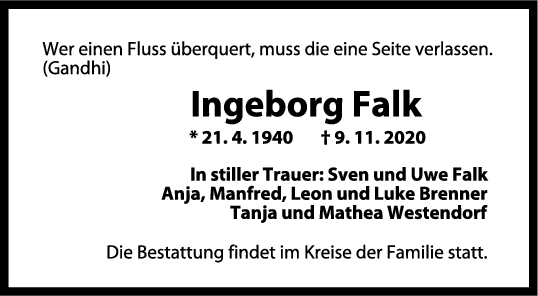 Trauer Ingeborg Falk <br><p style=
