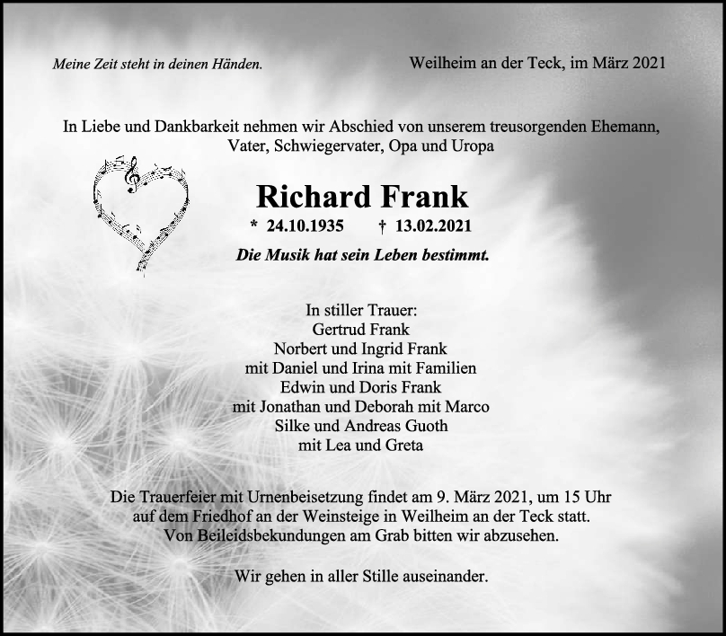 Trauer Richard Frank <br><p style=