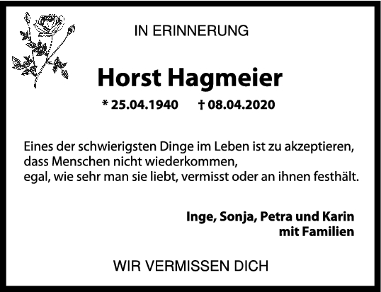 Nachruf Horst Hagmeier <br><p style=