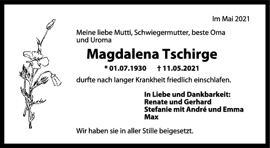 Trauer Magdalena Tschirge <br><p style=