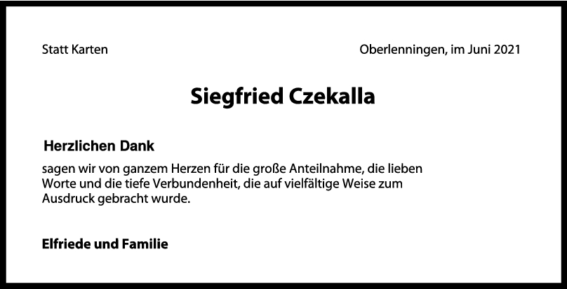 Danksagung Siegfried Czekalla <br><p style=