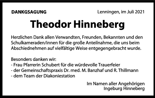 Danksagung Theodor Hinneberg <br><p style=
