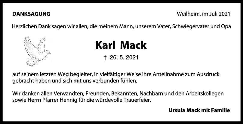 Danksagung Karl Mack <br><p style=