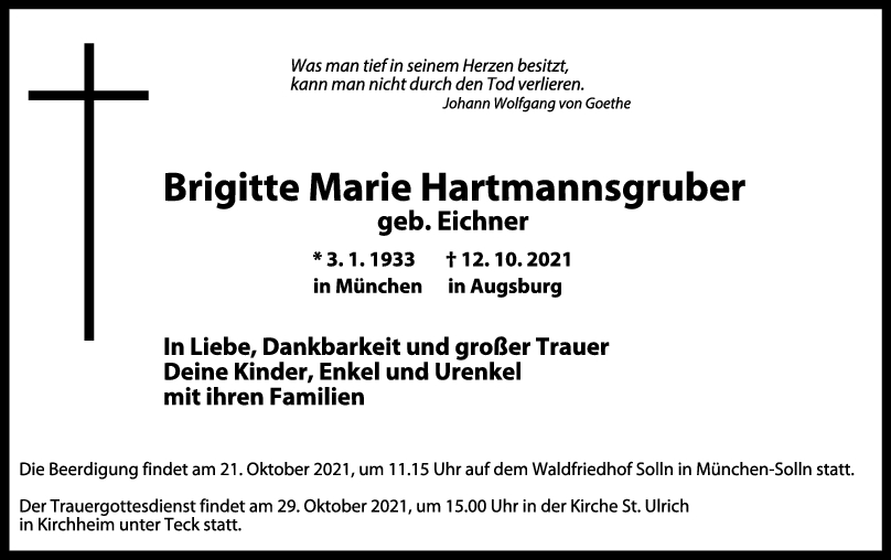 Trauer Brigitte Marie Hartmannsgruber <br><p style=