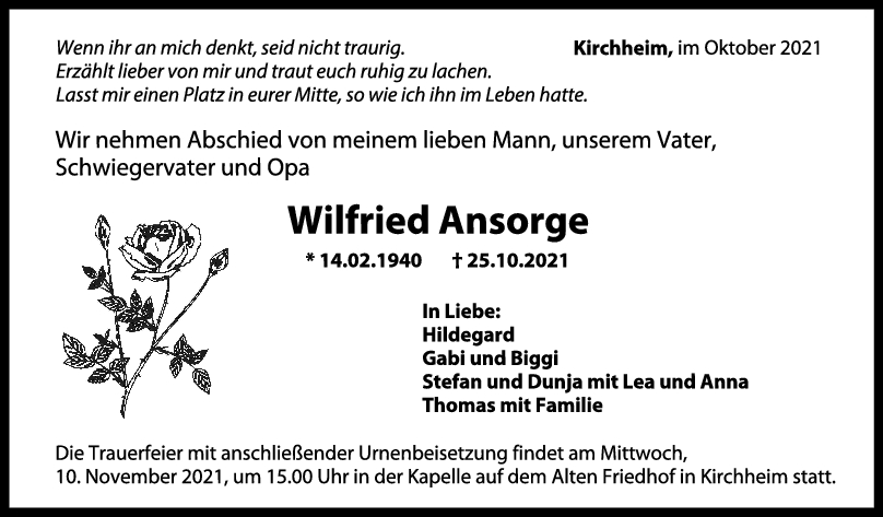 Trauer Wilfried Ansorge <br><p style=