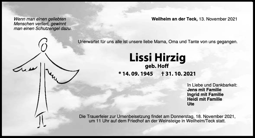Trauer Lissi Hirzig <br><p style=
