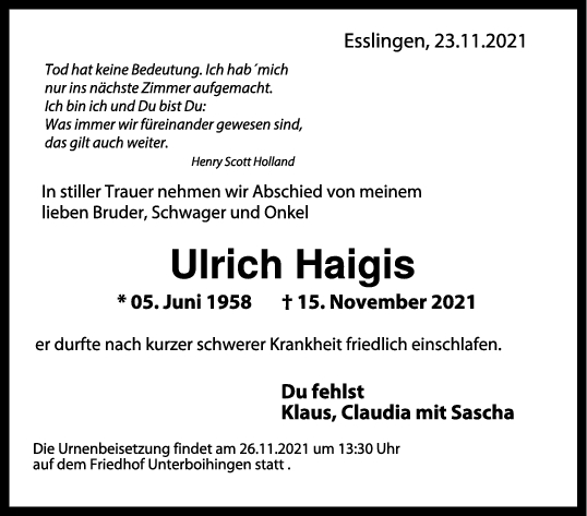 Trauer Ulrich Haigis <br><p style=