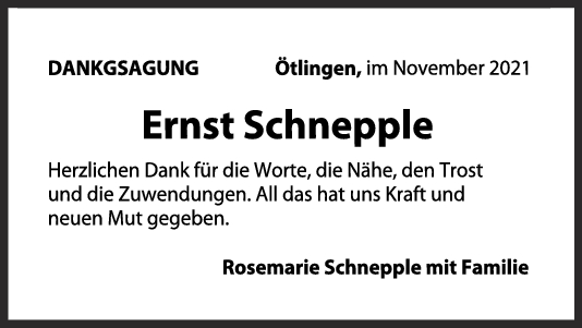 Danksagung Ernst Schnepple <br><p style=