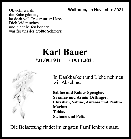 Trauer Karl Bauer <br><p style=