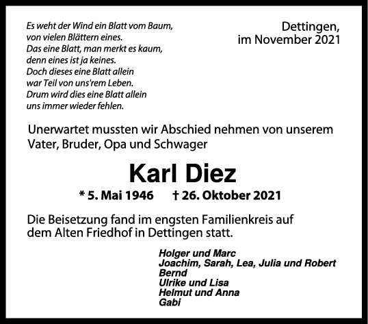 Trauer Karl Diez <br><p style=