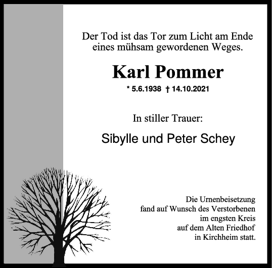 Trauer Karl Pommer <br><p style=