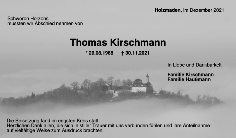 Trauer Thomas Kirschmann <br><p style=