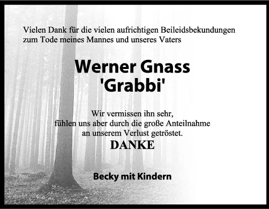 Danksagung Werner Gnass <br><p style=