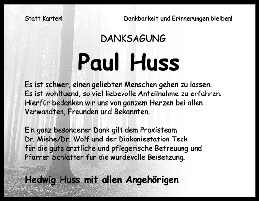 Danksagung Paul Huss <br><p style=