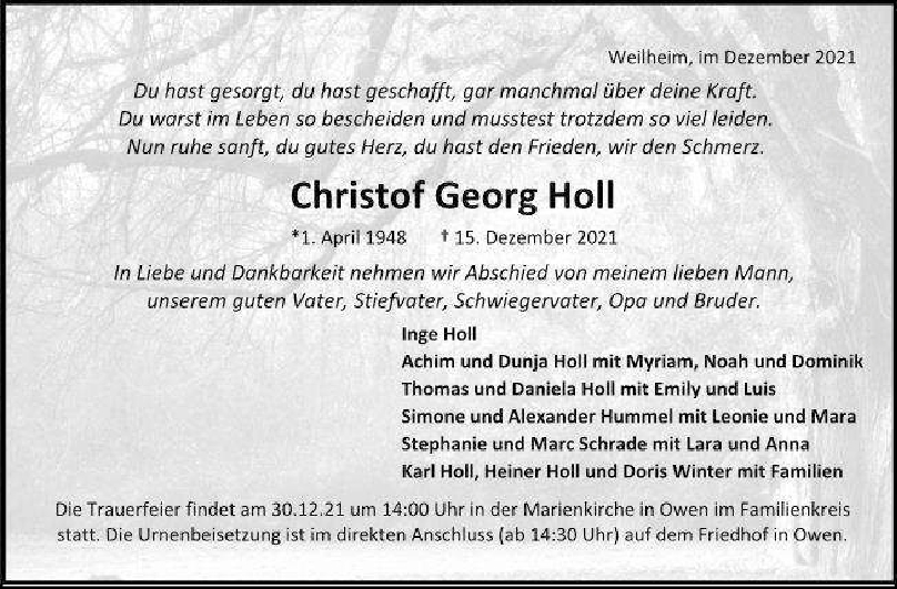 Trauer Christof Georg Holl <br><p style=