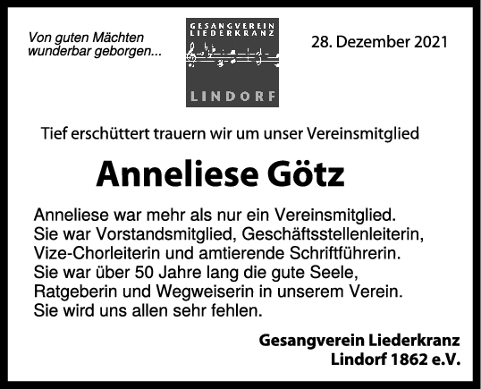 Nachruf Anneliese Götz <br><p style=