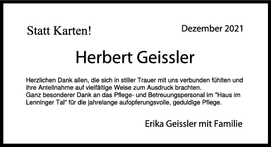 Danksagung Herbert Geissler <br><p style=