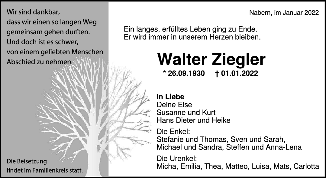 Trauer Walter Ziegler <br><p style=
