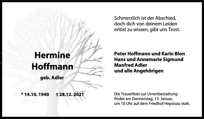Trauer Hermine Hoffmann <br><p style=