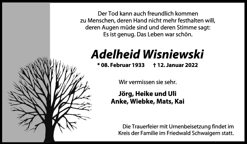 Trauer Adelheid Wisniewski <br><p style=