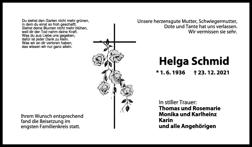 Trauer Helga Schmid <br><p style=