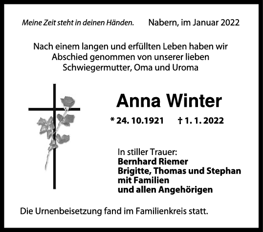 Trauer Anna Winter <br><p style=