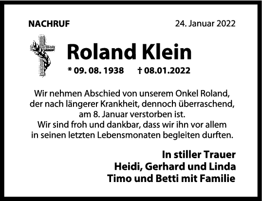 Nachruf Roland Klein <br><p style=
