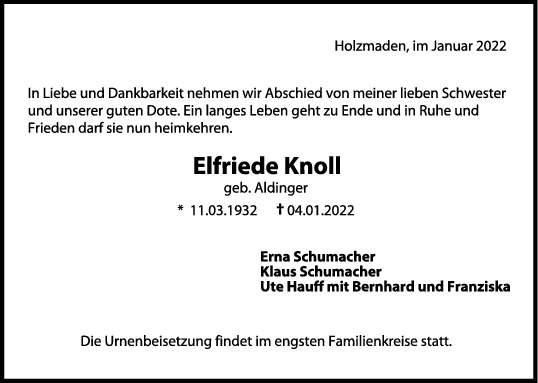 Trauer Elfriede Knoll <br><p style=
