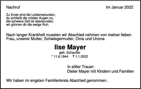 Trauer Ilse Mayer <br><p style=