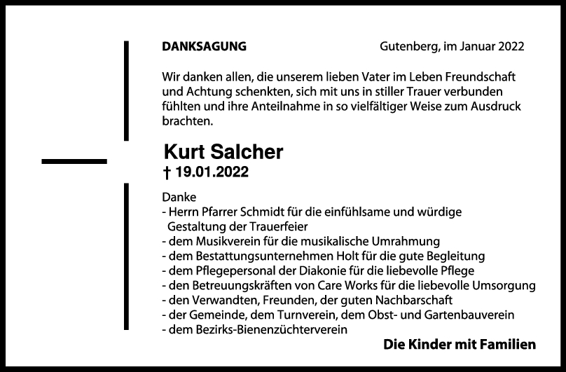 Danksagung Kurt Salcher 19/02/2022