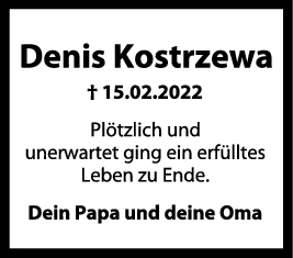 Trauer Denis Kostrzewa 18/02/2022