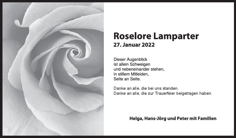 Danksagung Roselore Lamparter 05/03/2022