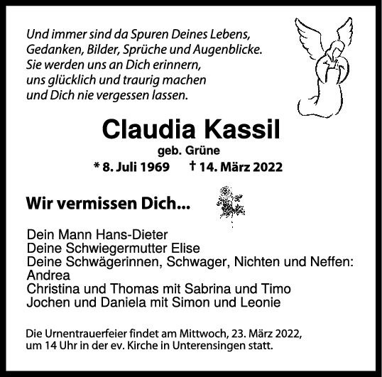 Trauer Claudia Kassil 21/03/2022