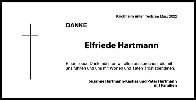 Danksagung Elfriede Hartmann 26/03/2022