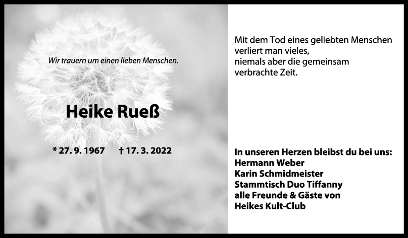 Trauer Heike Rueß 26/03/2022