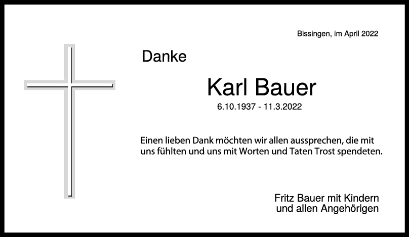 Danksagung Karl Bauer 01/04/2022
