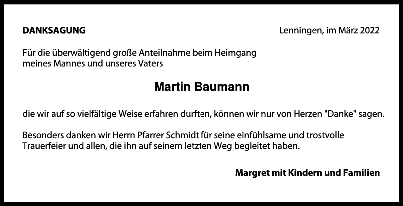 Danksagung Martin Baumann 31/03/2022