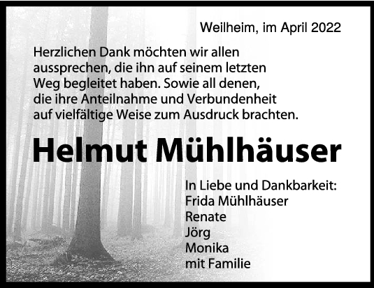 Danksagung Helmut Mühlhäuser 09/04/2022